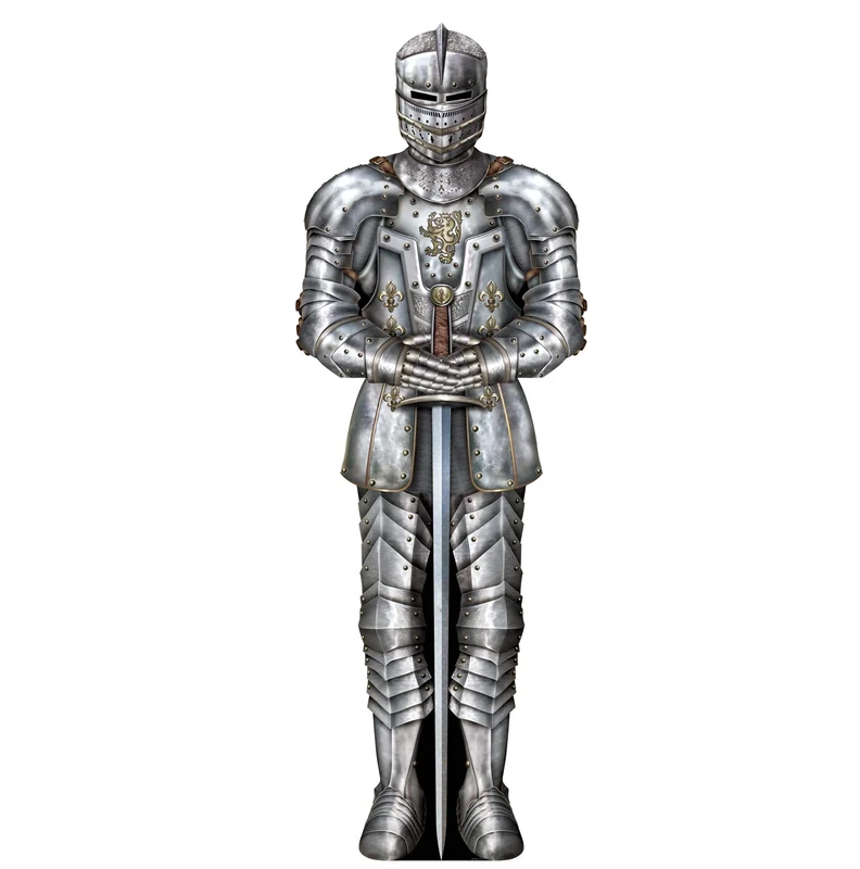 Beistle 3 Piece Jointed Cardstock Paper Suit of Armor Knight Cut Outs for Medieval Theme Party Photo Prop Background, 6', Silver/Black