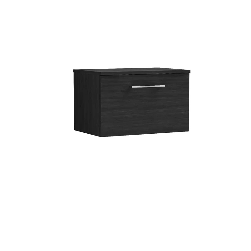 nuie ARN622W Arno Modern Bathroom Wall Hung 1 Drawer Vanity Unit with Colour Worktop, 600mm, Woodgrain Charcoal Black