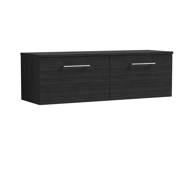 nuie ARN622W2 Arno Modern Bathroom Wall Hung 2 Drawer Double Vanity Unit with Colour Worktop, Woodgrain Charcoal Black