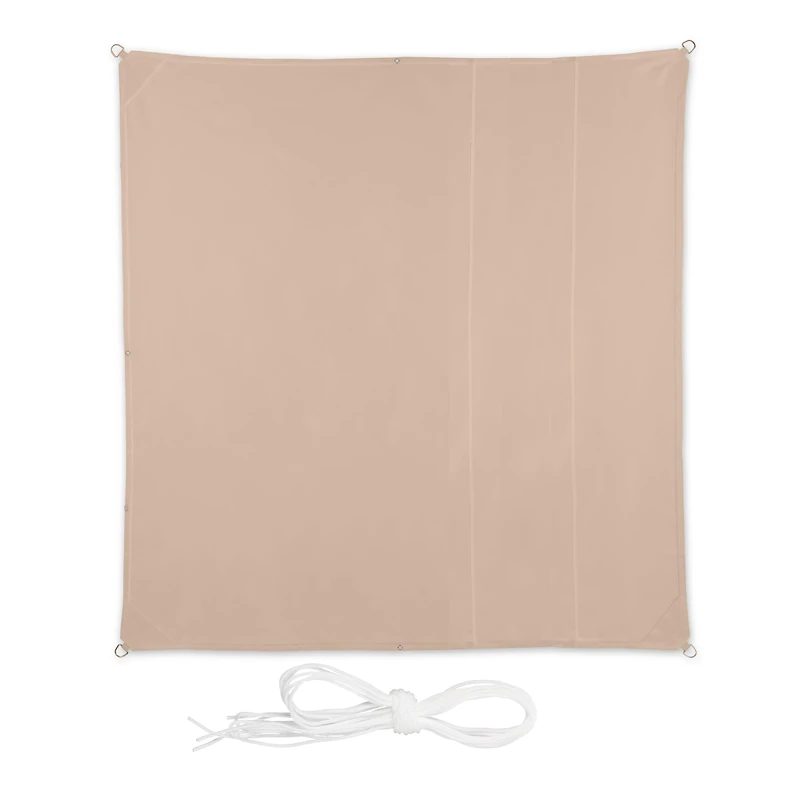 Relaxdays Sun Sail Shade Square, Polyester Fabric, UV Protection, Canopy with Ropes, 2.5 x 2.5 m, Beige