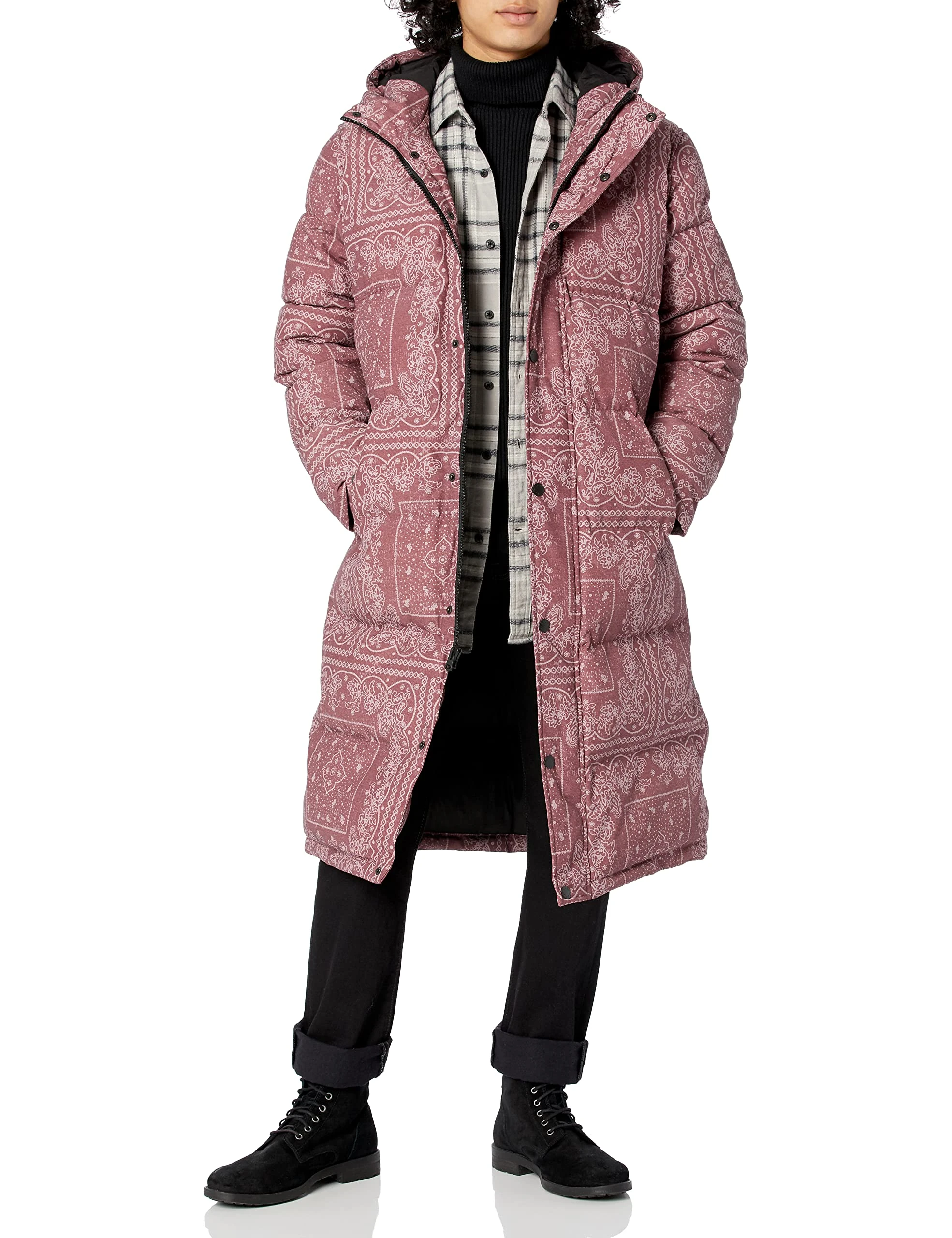 Levi's Men's Arctic Cloth Extra Long Parka Jacket, Red Bandana Print, S