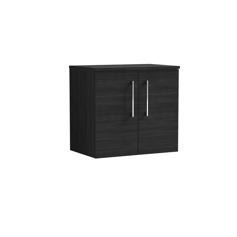 nuie ARN623W Arno Modern Bathroom Wall Hung 2 Door Vanity Unit with Colour Worktop, 600mm, Woodgrain Charcoal Black
