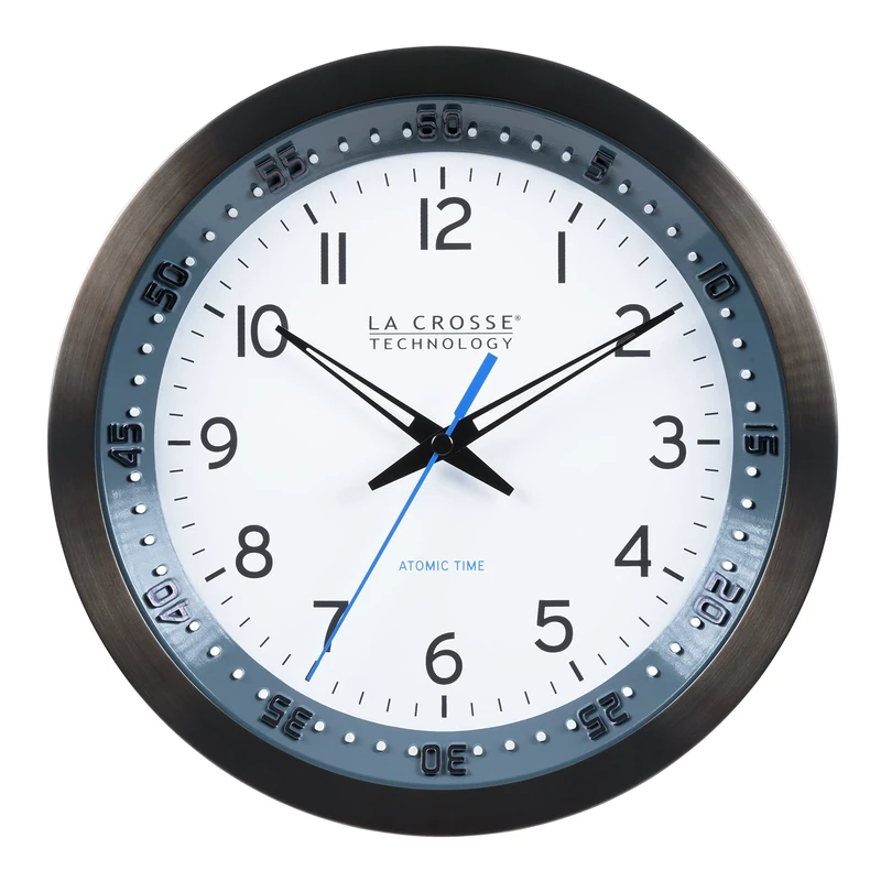 La Crosse Technology 404-54667-INT 10-Inch Atomic Chapter Ring Stainless Steel Analog Clock