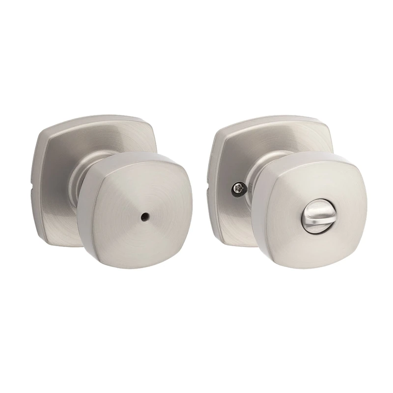 Kwikset Arroyo Knob Interior Privacy Door Knob with Lock, Door Handle for Bathroom and Bedroom, Satin Nickel Keyless Turn Lock Doorknob, with Microban Protection
