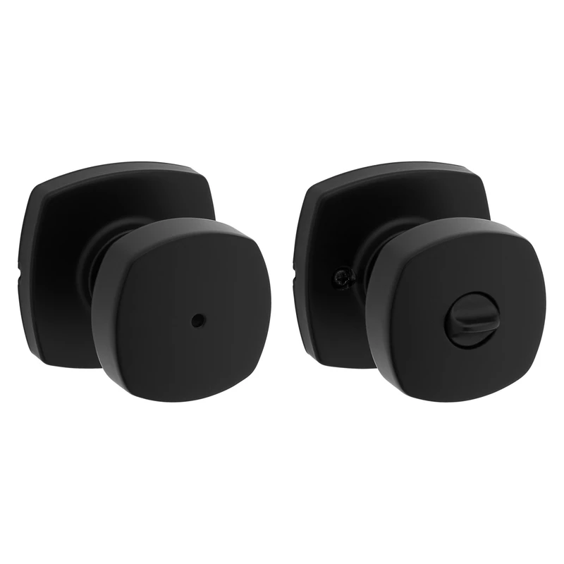 Kwikset Arroyo Privacy Bed/Bath Knob with Soft Modern Rose in Matte Black 97300-966