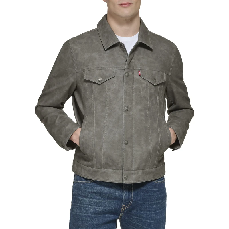 Levi's Men's Faux Leather Classic Trucker Jacket, New Light Grey, L