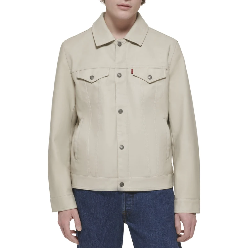 Levi's Men's Faux Leather Classic Trucker Jacket, New Oyster, L - Image 1