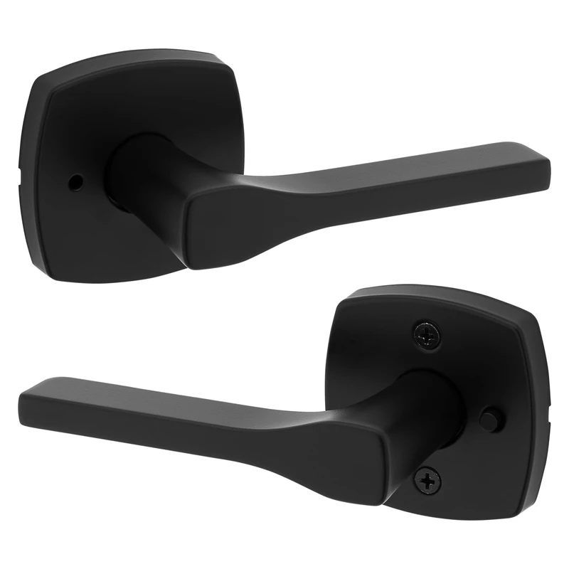 Kwikset Tripoli Privacy Bed/Bath Lever with Soft Modern Rose in Matte Black 97300-963