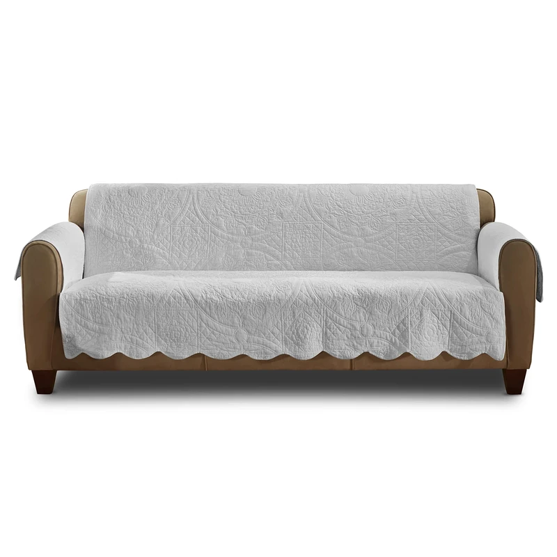 Surefit Heirloom Quilted Cotton Furniture Cover with Scallop Edge, Sofa Cover, Pet Friendly, Machine Washable, Grey Color