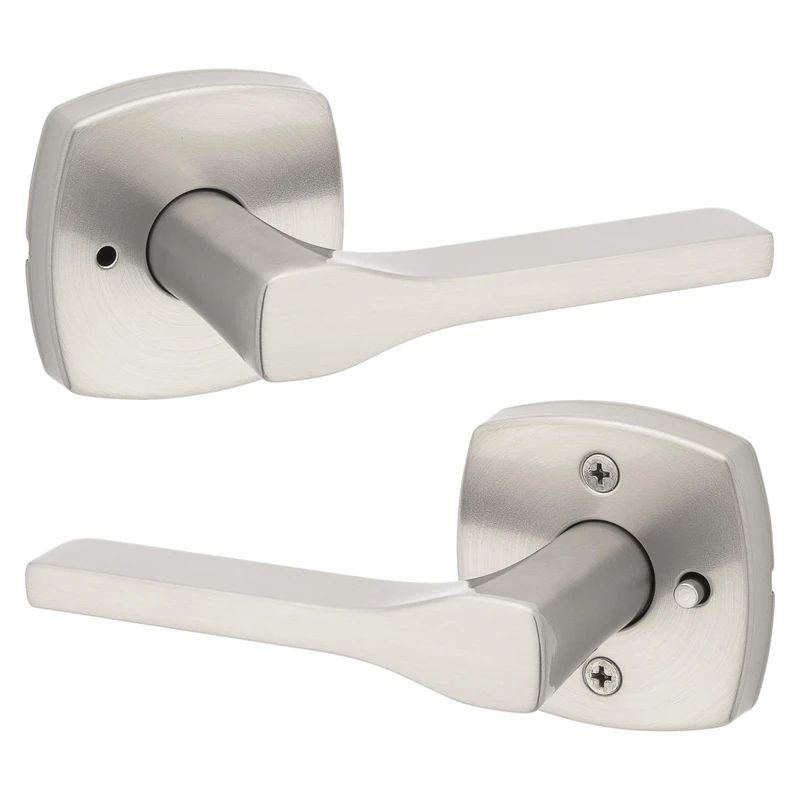 Kwikset Tripoli Lever Interior Privacy Door Handle with Lock, Door Lever for Bathroom and Bedroom, Satin Nickel Reversible Keyless Turn Lock, with Microban Protection