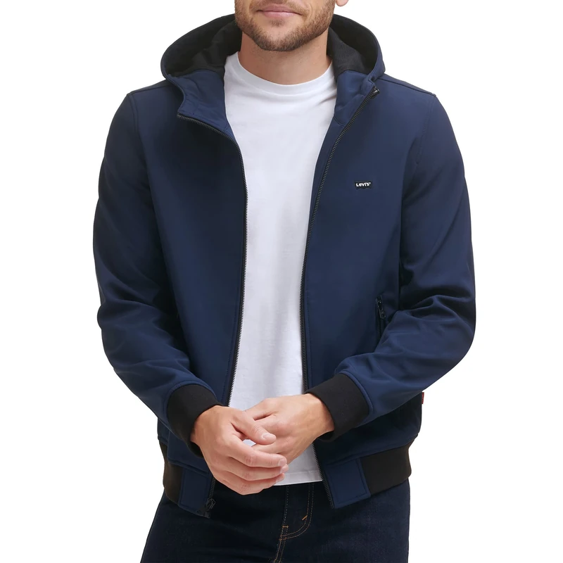 Levi's Men's Hooded Water Resistant Softshell Bomber Jacket, New Navy, XL