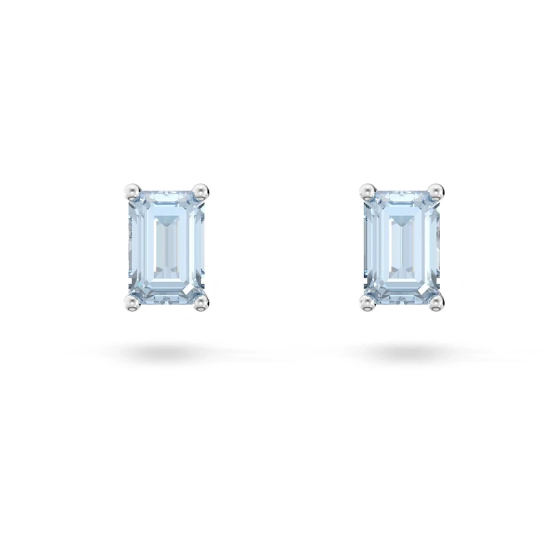 Swarovski Stilla stud earrings, Octagon cut, Blue, Rhodium plated