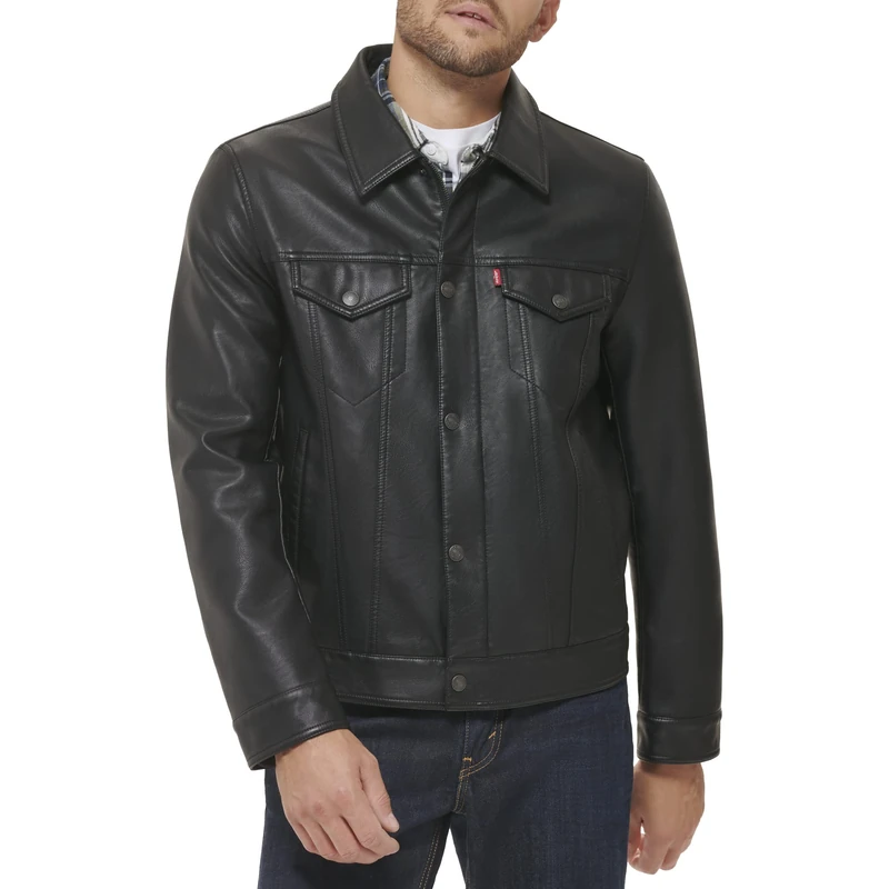 Levi's Men's Faux Leather Classic Trucker Jacket, New Black, M