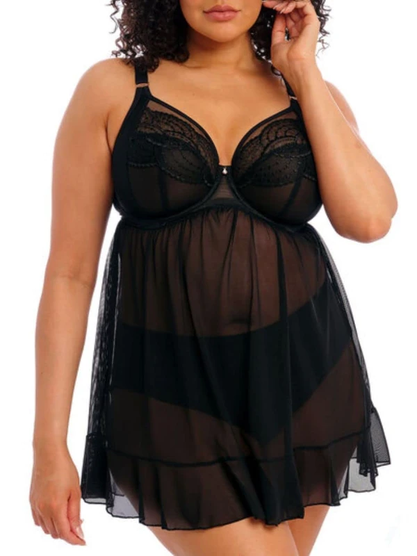 Elomi Women's Priya Underwire Babydoll Plunge Bra, Black, 34HH US - Image 1
