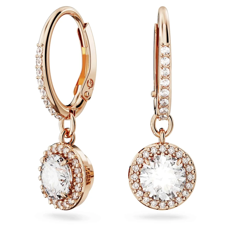 Swarovski Constella drop earrings, Round cut, Pavé, White, Rose gold-tone plated