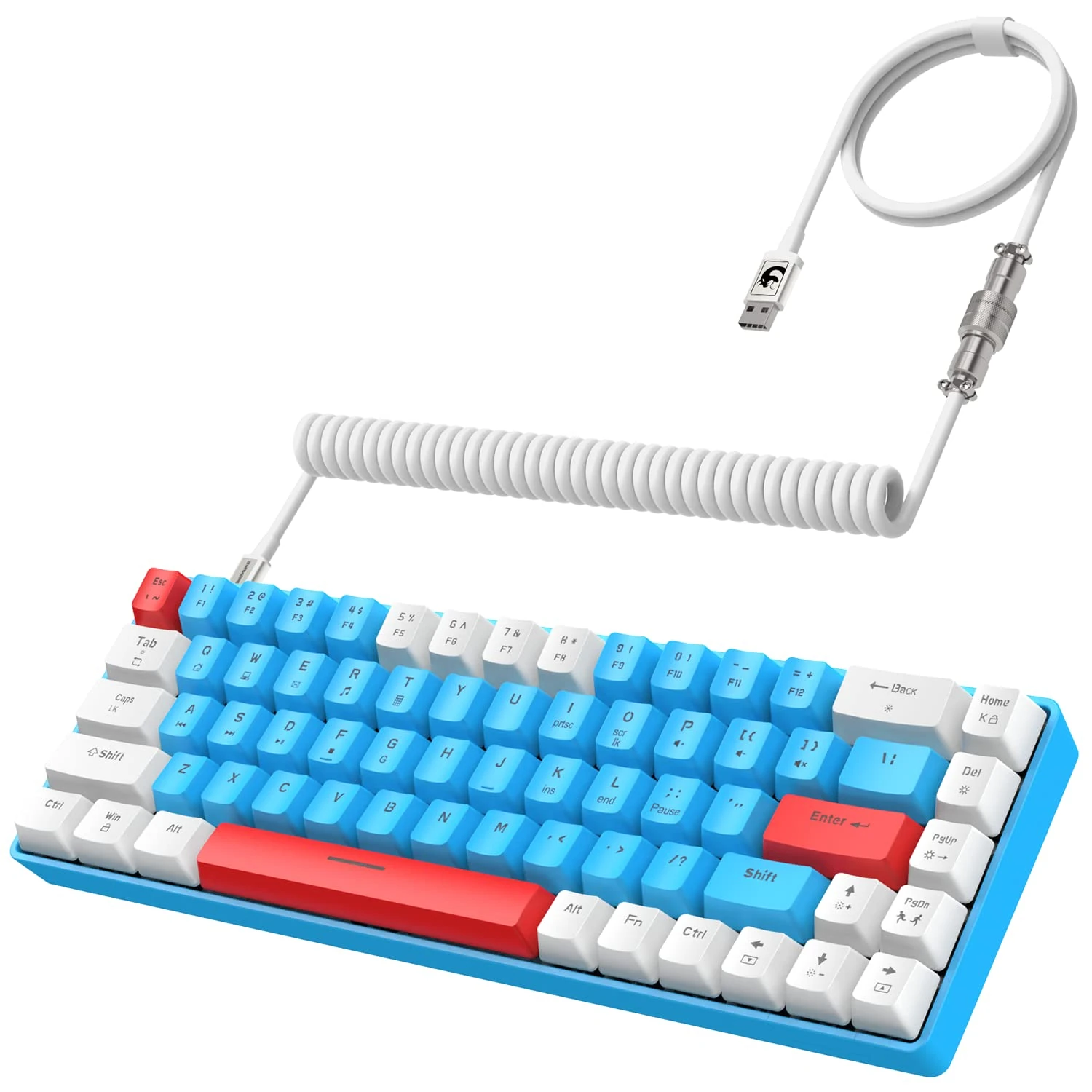 ZIYOU LANG RK-T8 Wired 65% Mechanical Gaming Keyboard with RGB LED Backlit Anti-ghosting TKL Mini 68 Key Custom Coiled C to A Cable Tactile Blue Switch for PS4 PS5 Xbox PC Mac Gamer(White/Blue/Red)
