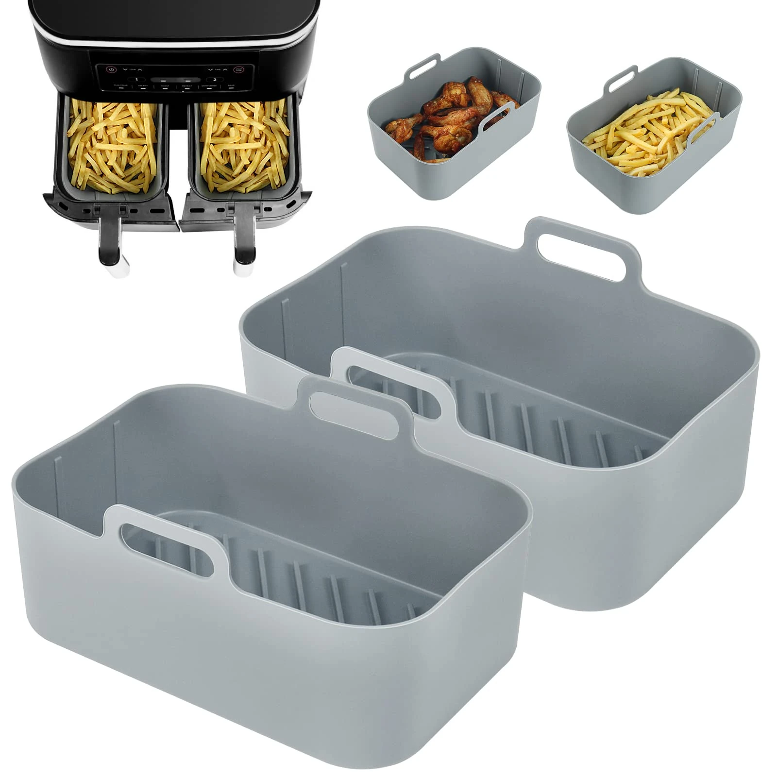 YQL Thickened Silicone Air Fryer Liner for Ninja Dual 7.6L/Instant Vortex/Salter, 2PCS Air Fryer Liners Reusable Kitchen Accessories Silicone Basket for Ninja AF300UK/EMtronics Dual & Oven & Microwave