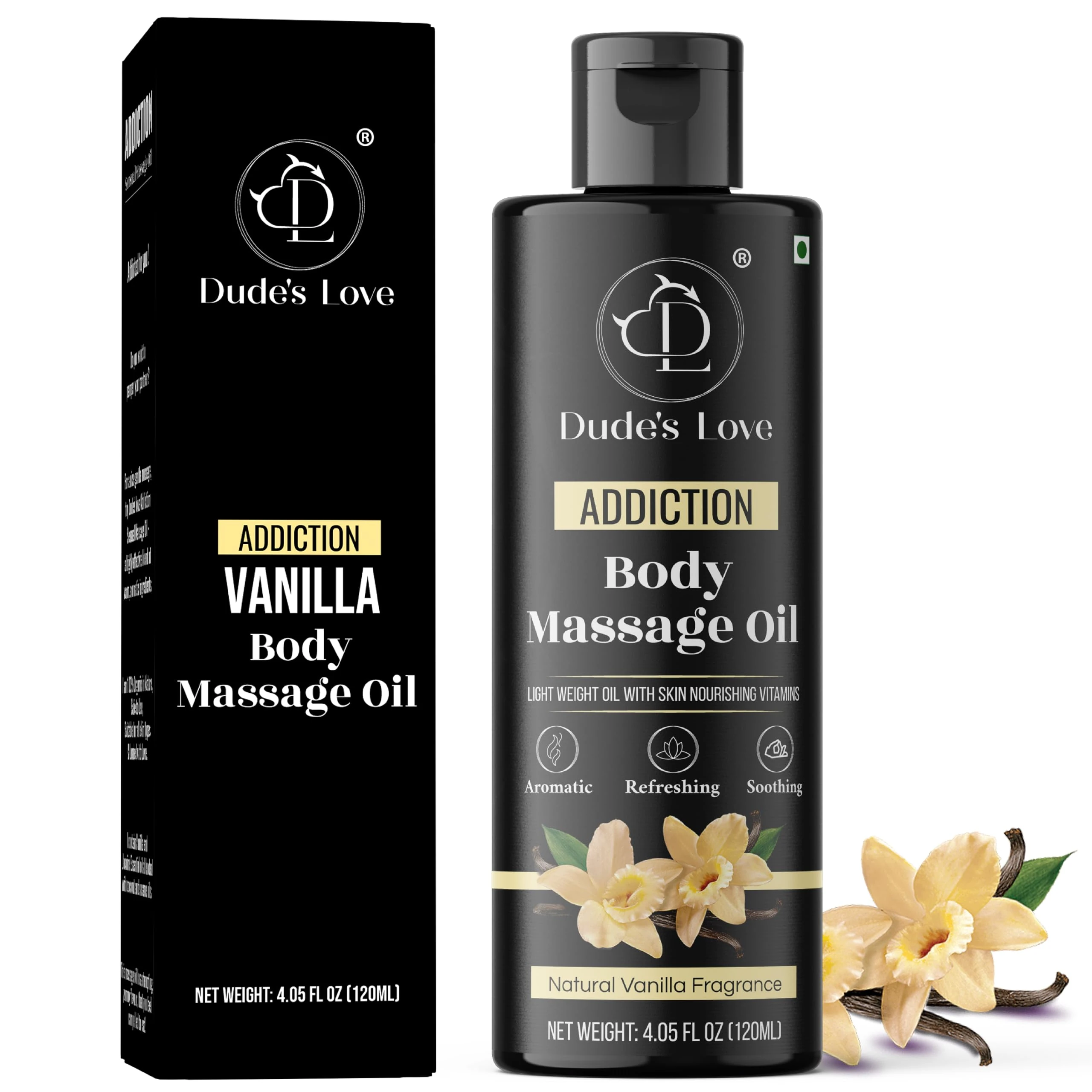 Organic - Vanilla Edible Full Body Massage Oil - No Stain & Non-Sticky | with Fractionated Coconut Oil, Vanilla & Jasmin Oil | for Massage Therapy - 4.05 Fl Oz
