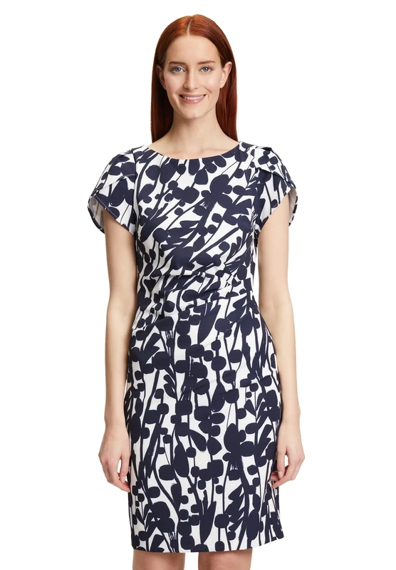 Vera Mont Vera Mont Women's 4704/4100 Dress, Dark Blue/Cream, 48, Dark Blue/Cream
