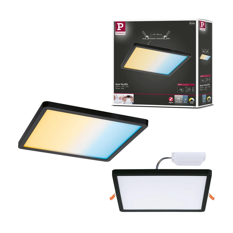 Paulmann 79967 LED panel recessed panel Areo IP44 230x230mm rectangular incl. 1x16W dimmable Tunable White black plastic ceiling luminaire 3000K
