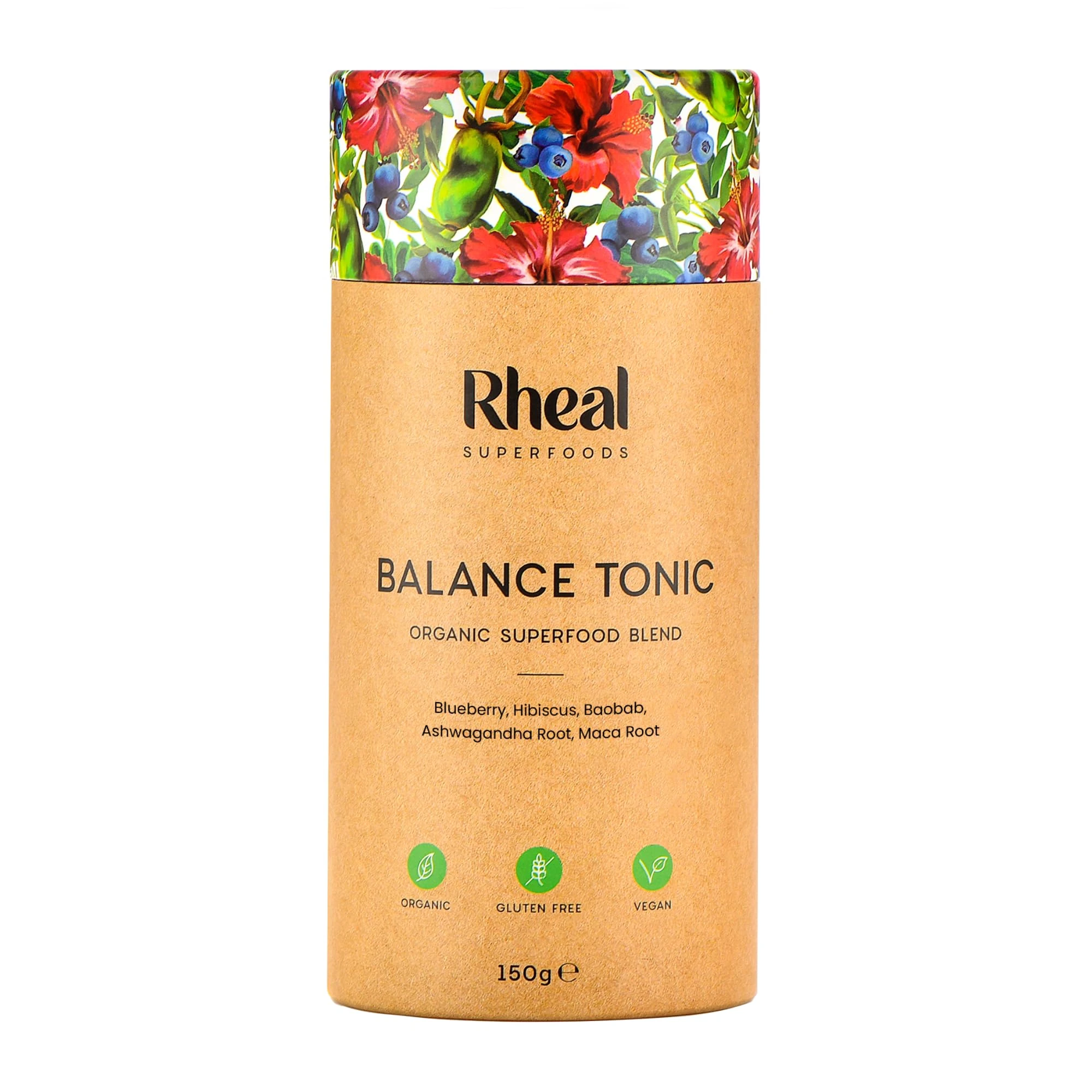 Rheal Balance Tonic, 150g (30 Servings), Organic Women’s Health & Cycle Support Powder with 500mg KSM-66® Ashwagandha, Adaptogenic Superfood Blend for Stress Relief & Hormonal Balance
