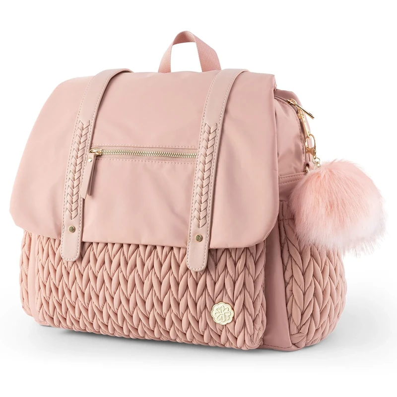 SEWBOO Diaper Bag Backpack Large Capacity Convertible Travel Back Pack Waterproof Baby Bag for Mom and Girl, Dusty Rose, M, Backpack