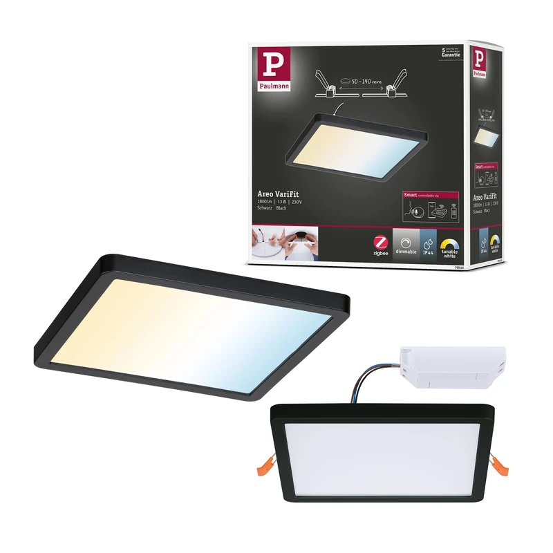 Paulmann 79966 LED panel recessed panel Areo IP44 175x175mm rectangular incl. 1x13W dimmable Tunable White black plastic ceiling luminaire 3000K