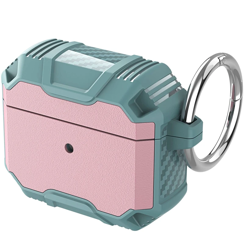 Case Compatible with AirPod 2 & 1 Generation, Airpods Case Cover Protective, Sturdy Case with Key Ring, LED Front Visible, Mint+Pink - Image 1