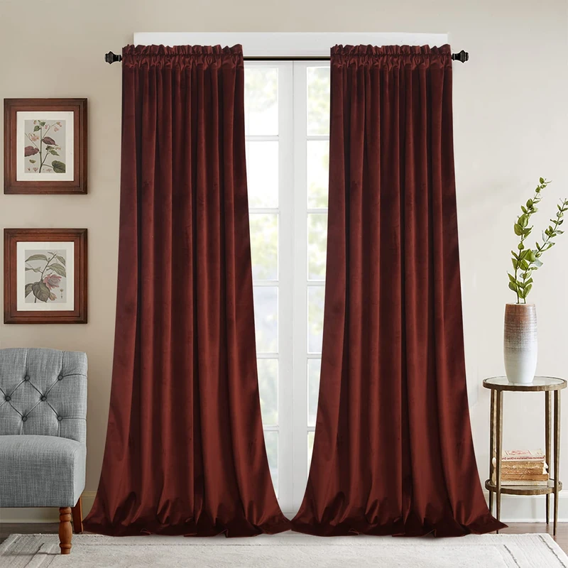 Roslynwood Burnt Ochre Velvet Curtains for Bedroom, Blackout Room Darkening Thermal Insulated Window Curtain Drapes for Living Room/Office/Apartment/Bathroom, W52 x L84, 2 Panels