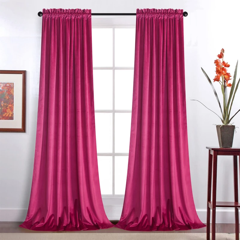 Roslynwood Velvet Curtains 84 inches Long - Home Decor Berry Curtains Drapes for Living Room, Blackout Thermal Insulated Window Treatment for Dining Room Holiday Backdrop, W52 x L84, 2 Panels