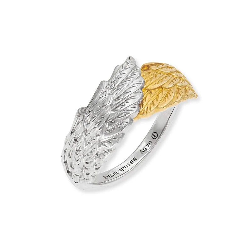 Angel Whisperer Women’s Sterling Silver Wing Symbol Ring - Bicolor Silver and Gold - Adjustable Size - Nickel-Free