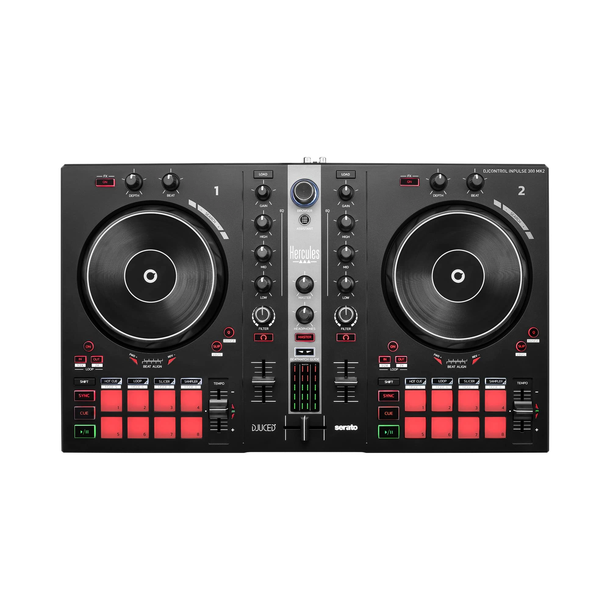 Hercules DJControl Inpulse 300 MK2 – Advanced DJ Controller with LED Light Guides, Performance Pads, and Compatibility with DJUCED & SERATO