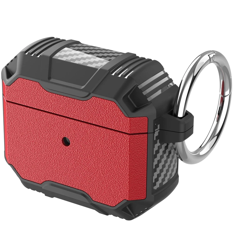 Case Compatible with AirPod 2 & 1 Generation, Airpods Case Cover Protective, Sturdy Case with Key Ring, LED Front Visible, Black + Red - Image 1