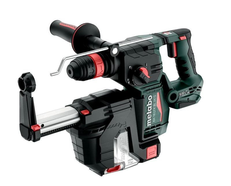metabo Cordless Combination Hammer KH 18 LTX BL 24 Q Set ISA - 18 V, 2.2 J Impact Energy, 24 mm Drilling Diameter in Concrete - SDS-plus with Suction Brushless Motor, Ideal for Drilling and Chiselling