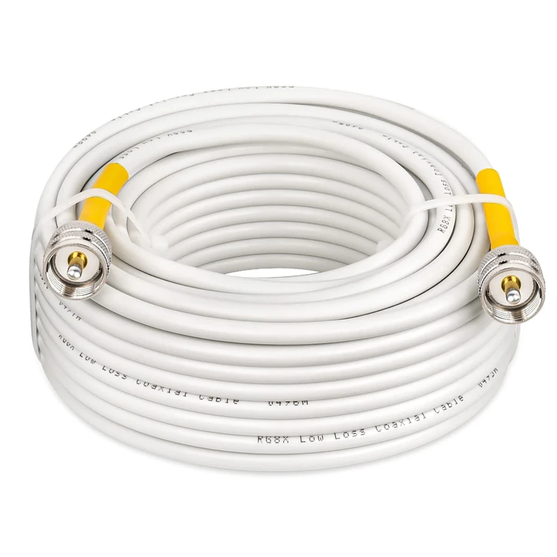MOOKEERF CB Coax Cable 50ft,RG8x Coaxial Cable UHF PL259 Male to Male CB Antenna Cable,PVC White Marine Antenna Cable for CB Radio,HAM Radio,VHF Radio,SWR Meter,Antenna Analyzer,VHF Marine Antenna