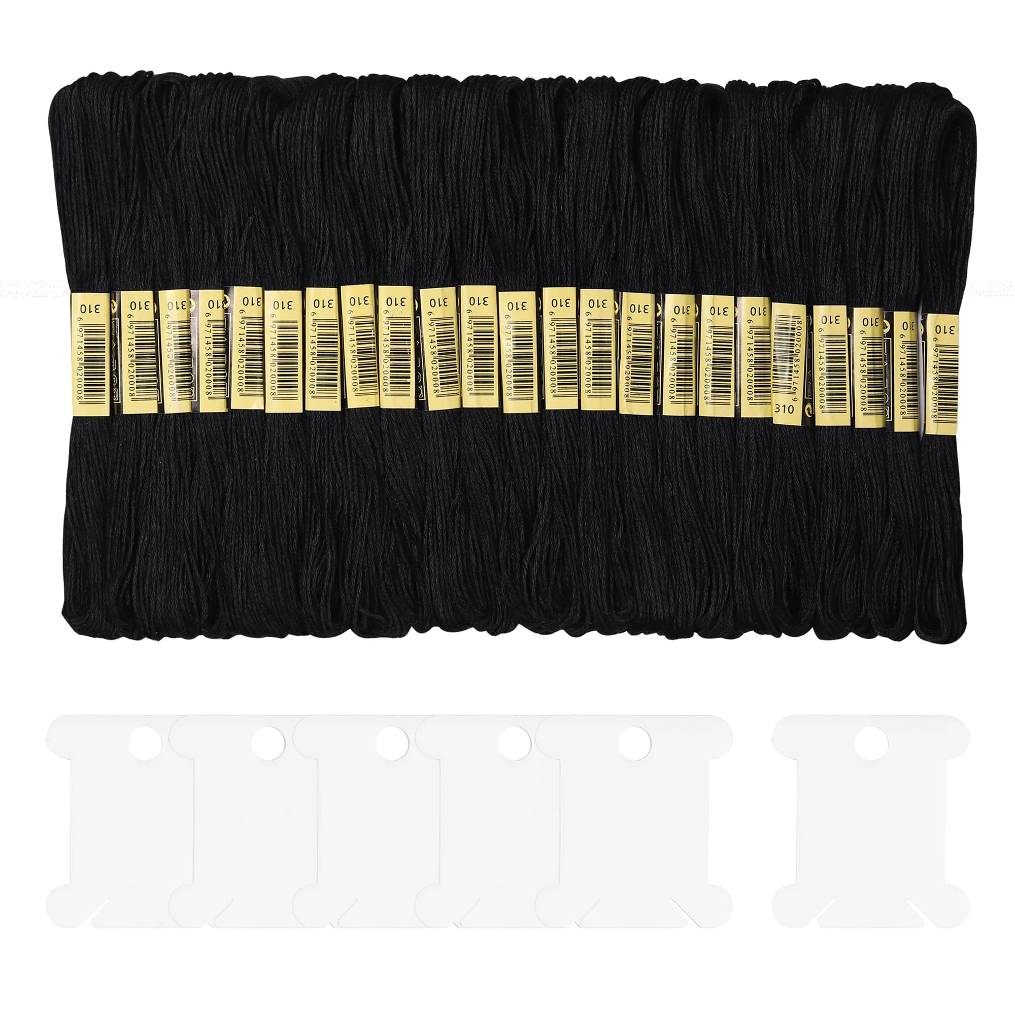 Embroidery Threads 25 Skeins Black, AUERVO Embroidery Floss, Cross Stitch Threads, Friendship Bracelet Thread，Crafts Floss Rainbow Color with 6 Embroidery Bobbins