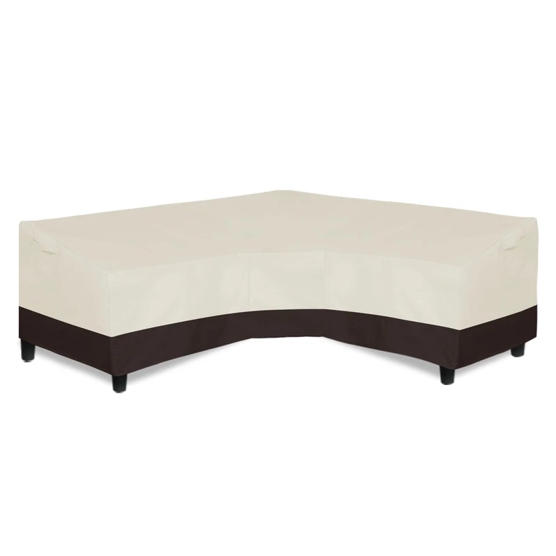Easy-Going Patio V-Shaped Sectional Sofa Cover, Waterproof Outdoor Sectional Cover, Heavy Duty Garden Furniture Cover with Air Vent 118" L (on Each Side) x 33.5" D x 31" H, Beige/Dark Brown