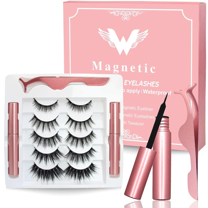 Magnetic Eyelashes, Eye Lashes With 5 Pairs of Magnetic Lashes - 2 Tubes of Magnetic Eyeliner, Reusable Magnetic Eyelashes with Tweezer, No Glue Needed