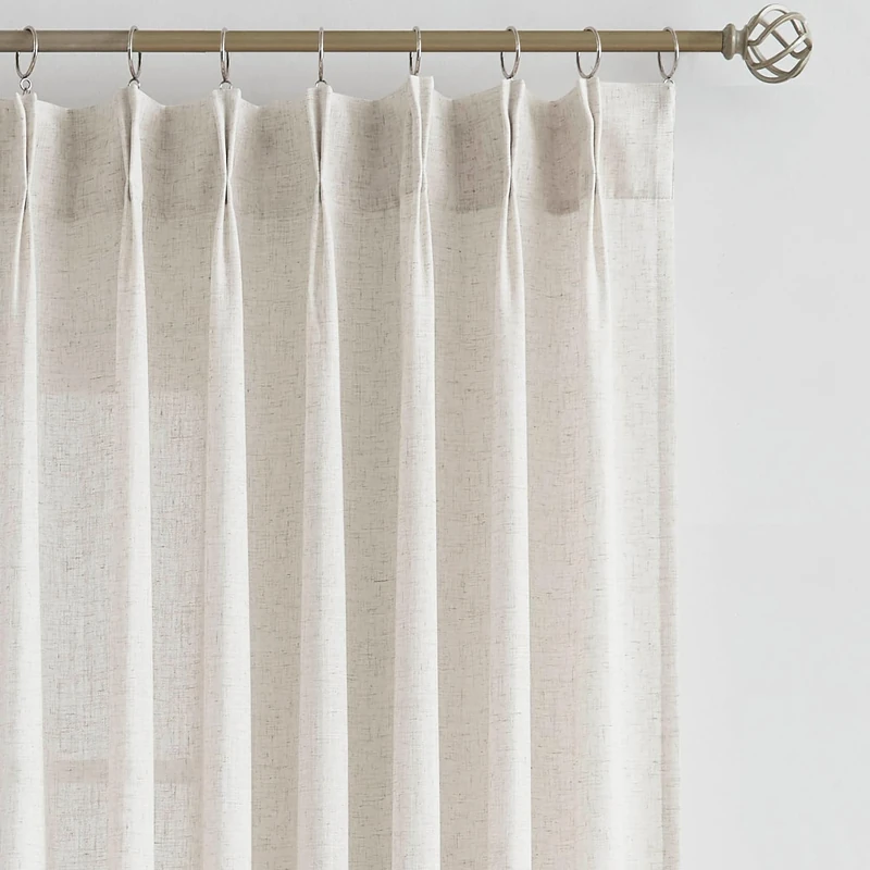 Vision Home Natural Pinch Pleated Semi Sheer Curtains Textured Linen Blended Light Filtering Window Curtains for Living Room Bedroom Pinch Pleat Drapes with Hooks 2 Panels 42" Wx63 L