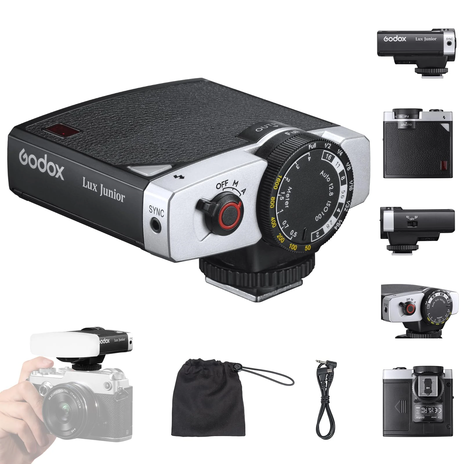 GODOX Lux Junior Flash with Diffuser Godox Retro Camera Flash, 6000K±200K Automatic and Manual Modes Retro Flash Godox junior lux Black