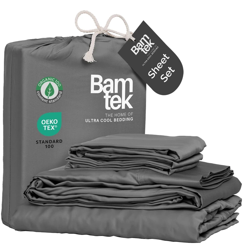 Bamtek 100% Viscose from Bamboo Sheets Queen Size Bed - Super Soft and Silky Queen Sheets - Cooling Sheets for Hot Sleepers - 4 PC 17' Deep Pocket Sheet Set - Queen Sheet Set (Steel)