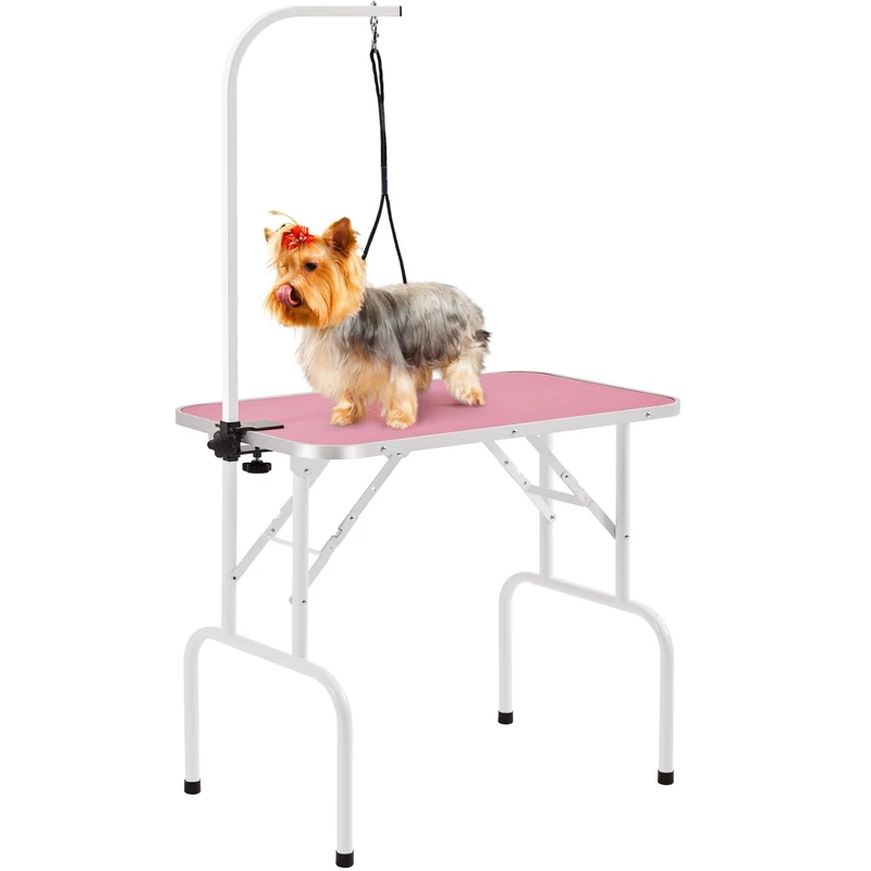 Yaheetech 32'' Foldable Dog Grooming Table Pet Dog Cat Drying Beauty Table with Adjustable Folding Fixed Arm Folding Legs Maximum Capacity 100KG Pink - Image 1
