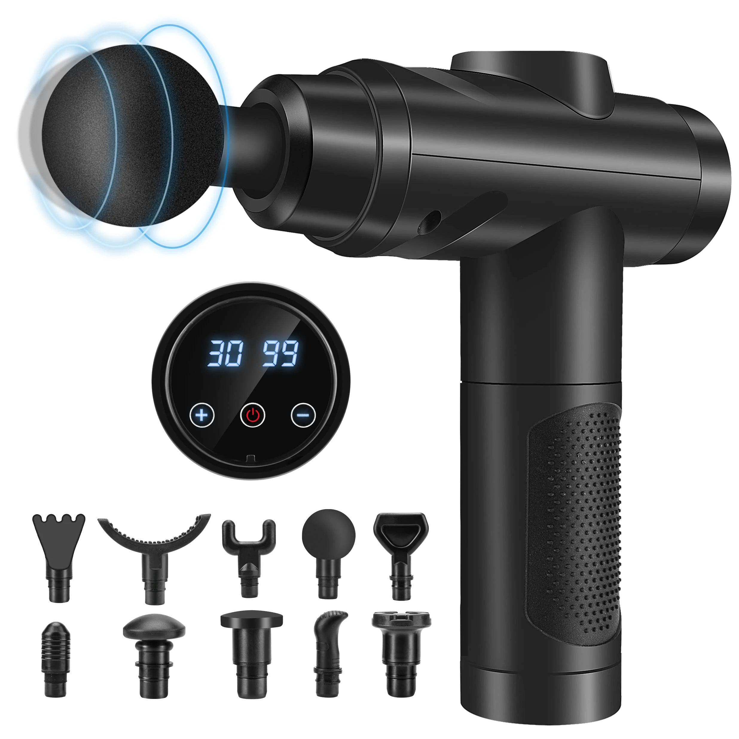 Massage Gun Deep Tissue, Muscle Percussion Massager with 30 Speeds Quiet Hand Massagers with LCD Touch Screen 10 Heads for Shoulder Body Back Relaxation (Brown)