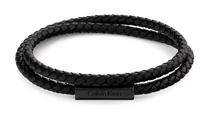 Calvin Klein Men's LATCH Collection Bracelet with Double-Wrap Braided Black Leather - 35000209