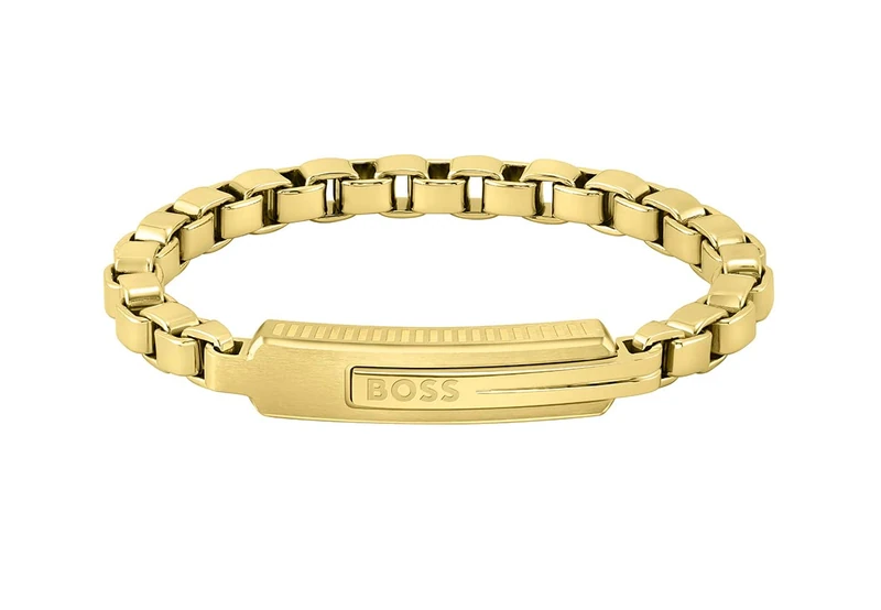 BOSS Jewelry Men's ORLADO Collection Chain Bracelet in Yellow Gold with an Engraved Plaque - 1580357S