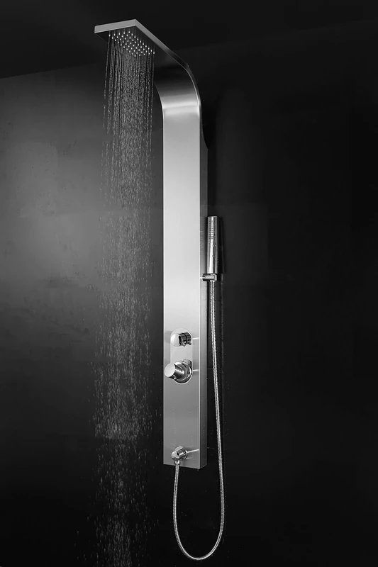 MARWELL Shower Panel Care Chrome 150 x 15 cm Shower Column Brushed Stainless Steel Shower Set with 2 Different Shower Functions Rain Shower and Hand Shower