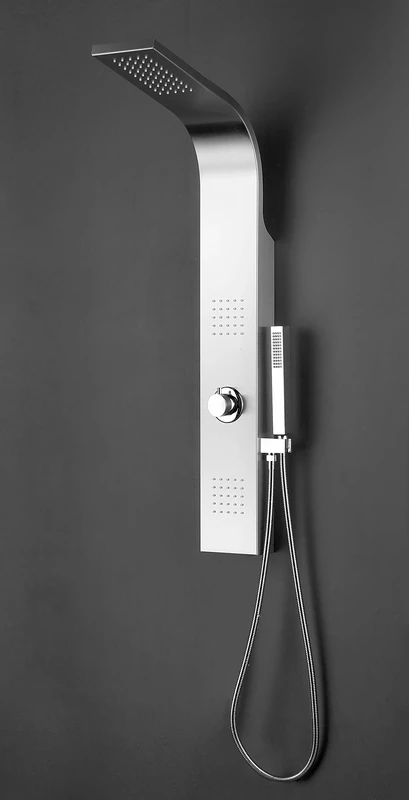 MARWELL Troya Shower Panel Brushed Stainless Steel 100 x 14 cm with 3 Different Shower Functions Rain Shower Massage Shower and Hand Shower