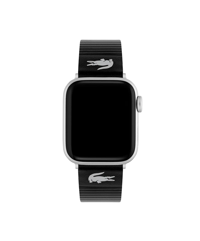Lacoste Apple Watch Strap for Men and Women in Black Leather with Embossed Stripes - 2050028