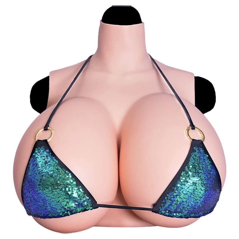 TDHLW Silicone Breast Forms Fake Huge Boobs G Cup Breastplate, Round Collar Fake Boobs Enhancer for Crossdressers Drag Queen Mastectomy Transgender,Silicone Yellow,C