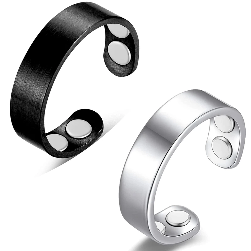 Vicmag 4X Strength Magnetic Copper Rings for Women Magnet Rings with 4X 3500 Gauss Magnets 100% Solid Pure Copper Adjustable with Jewelry Gift Box 2PCS (Black & Silver)